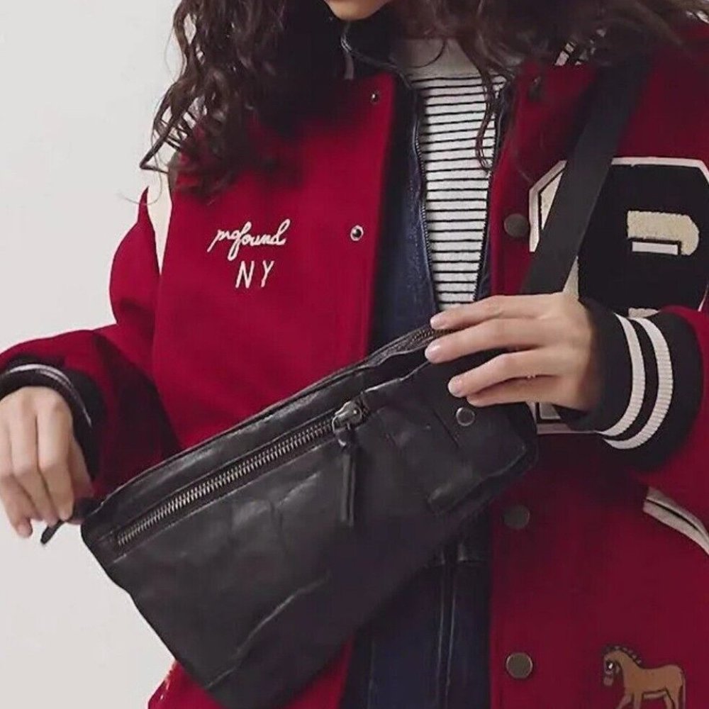 SOLD Free People Women's Jagger Slim Leather Sling Bag Black NWT $78 - Picture 2 of 15